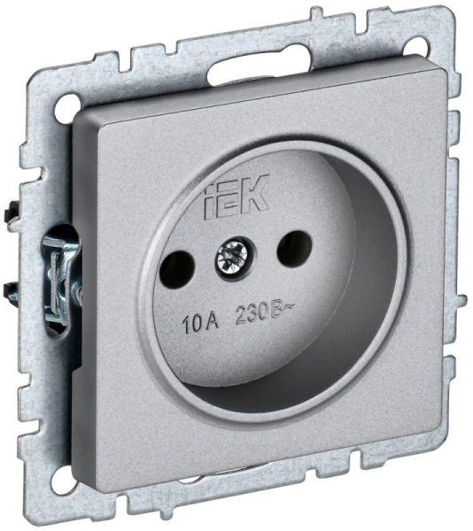 Розетка BRITE РС10-1-0-БрА 10А без заземл. без защ. шторок алюм. IEK BR-R10-10-K47 ТехноИмпульс