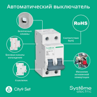 Выключатель автоматический модульный 2п C 16А 4.5кА City9 Set 230В SE C9F34216 ТехноИмпульс