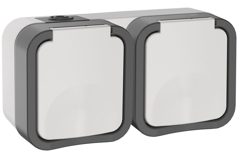 Розетка 2-м ОП TORS 16А IP55 TS222 горизонт. с заземл. с крышкой бел. IEK TS-R26-16-55-G-K41 ТехноИмпульс