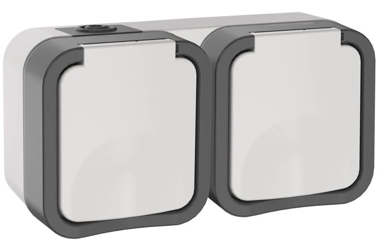 Розетка 2-м ОП TORS 16А IP55 TS222 горизонт. с заземл. с крышкой бел. IEK TS-R26-16-55-G-K41 ТехноИмпульс