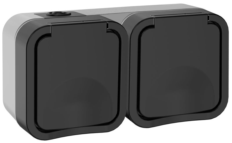 Розетка 2-м ОП TORS 16А IP55 TS122 горизонт. с заземл. с крышкой графит IEK TS-R26-16-55-G-K53 ТехноИмпульс