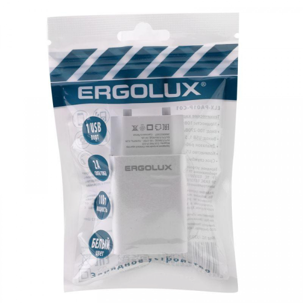 Адаптер сетевой 1USB 100-220В 5-9В/2А пакет бел. Ergolux 15203 ТехноИмпульс