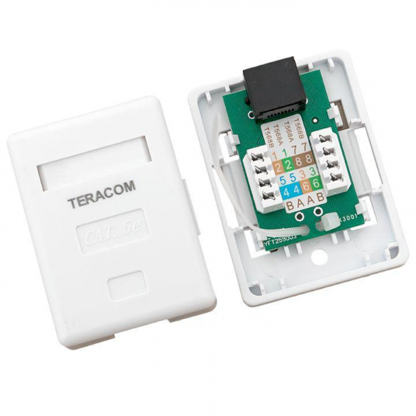 Розетка настенная TERACOM кат.5E неэкранированная 1 порт RJ-45 Dual IDC бел. EKF TRC-WBOX-1RJ45-5EUTP-WH ТехноИмпульс