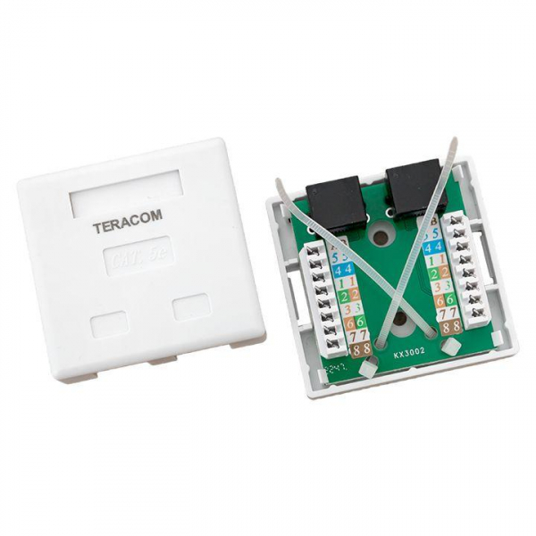 Розетка настенная TERACOM кат.5E неэкранированная 2 порта RJ-45 Dual IDC бел. EKF TRC-WBOX-2RJ45-5EUTP-WH ТехноИмпульс