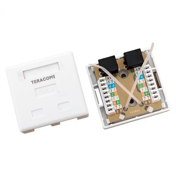 Розетка настенная TERACOM PRO кат.6 неэкранированная 2 порта RJ-45 Dual IDC бел. EKF TRP-WBOX-2RJ45-6UTP-WH ТехноИмпульс