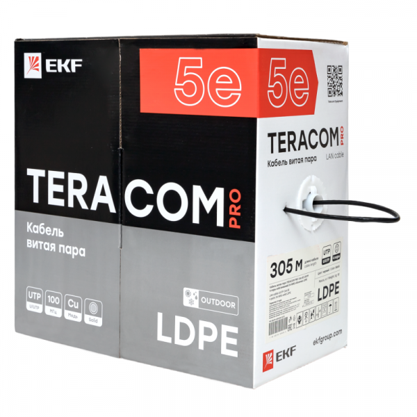 Кабель витая пара U/UTP кат.5E 4 пары 24 AWG solid внешн. LDPE черн. TERACOM PRO EKF TRP-5EUTP-04PE-BK-OUT3 ТехноИмпульс