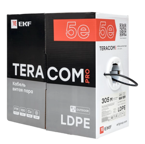 Кабель витая пара F/UTP кат.5E 4 пары 24 AWG solid внешн. LDPE черн. TERACOM PRO PRO EKF TRP-5EFTP-04PE-BK-OUT3 ТехноИмпульс