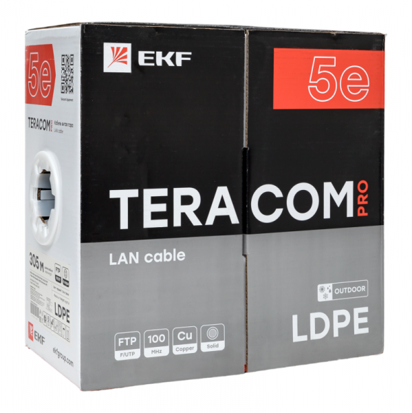 Кабель витая пара F/UTP кат.5E 4 пары 24 AWG solid внешн. LDPE черн. TERACOM PRO PRO EKF TRP-5EFTP-04PE-BK-OUT3 ТехноИмпульс