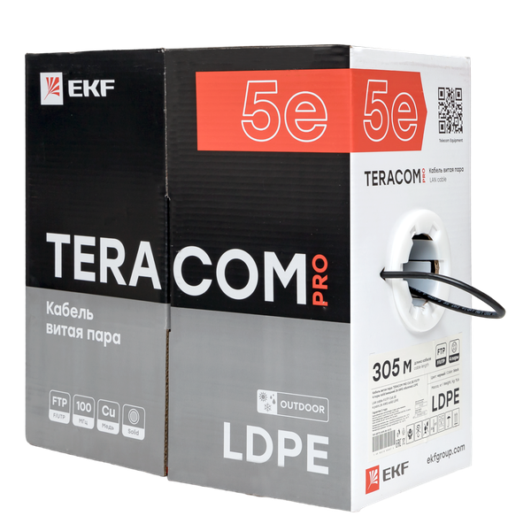 Кабель витая пара F/UTP кат.5E 4 пары 24 AWG solid внешн. LDPE черн. (м) TERACOM PRO EKF TRP-5EFTP-04PE-BK-OUT3 ТехноИмпульс