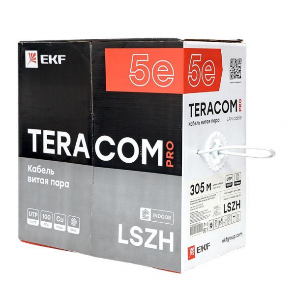 Кабель витая пара U/UTP кат.5E 4 пары 24 AWG solid LSZH нг(А)-HF сер. TERACOM PRO EKF TRP-5EUTP-04LSH-GY-IN3 ТехноИмпульс