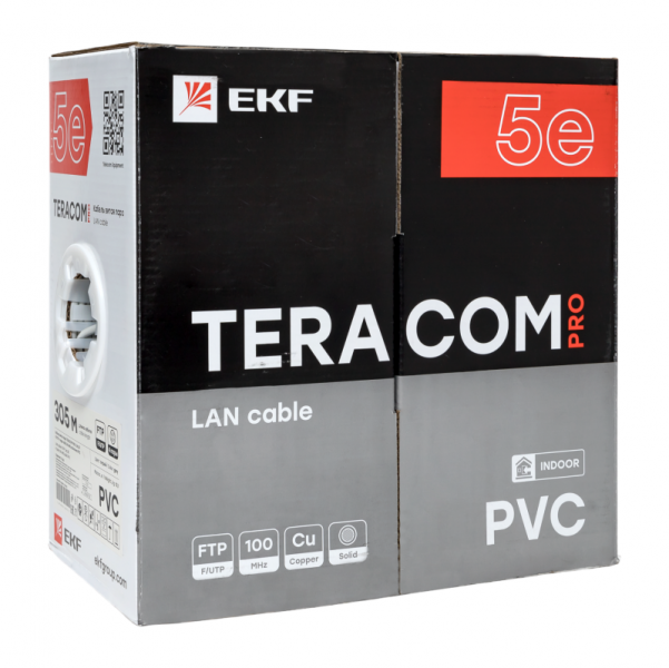 Кабель витая пара F/UTP кат.5E 4 пары 24 AWG solid PVC сер. TERACOM PRO EKF TRP-5EFTP-04PVC-GY-IN3 ТехноИмпульс