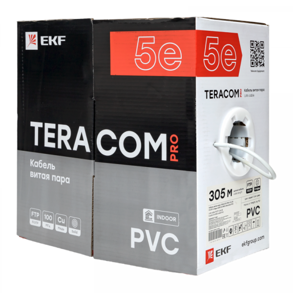 Кабель витая пара F/UTP кат.5E 4 пары 24 AWG solid PVC сер. TERACOM PRO EKF TRP-5EFTP-04PVC-GY-IN3 ТехноИмпульс