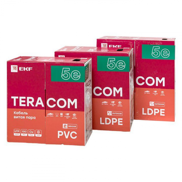 Кабель витая пара U/UTP кат.5E 4 пары solid внешн. LDPE черн. TERACOM EKF TRC-5EUTP-04PE-BK-OUT3 ТехноИмпульс