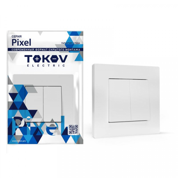 Выключатель 2-кл. СП Pixel 10А IP20 в сборе бел. TOKOV ELECTRIC TKE-PX-V2F-C01 ТехноИмпульс