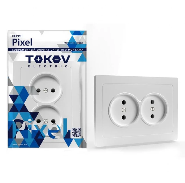 Розетка 2-м СП Pixel 16А IP20 без заземл. в сборе бел. TOKOV ELECTRIC TKE-PX-R2F-C01 ТехноИмпульс