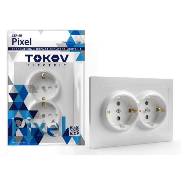 Розетка 2-м СП Pixel 16А IP20 с заземл. защ. шторки в сборе бел. TOKOV ELECTRIC TKE-PX-R2FZSF-C01 ТехноИмпульс