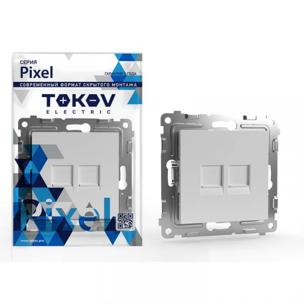 Розетка компьютерная 2-м СП Pixel RJ45 кат.5E механизм бел. TOKOV ELECTRIC TKE-PX-RC2-C01 ТехноИмпульс