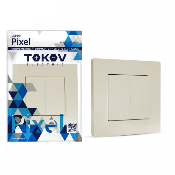 Выключатель 2-кл. СП Pixel 10А IP20 в сборе беж. TOKOV ELECTRIC TKE-PX-V2F-C02 ТехноИмпульс