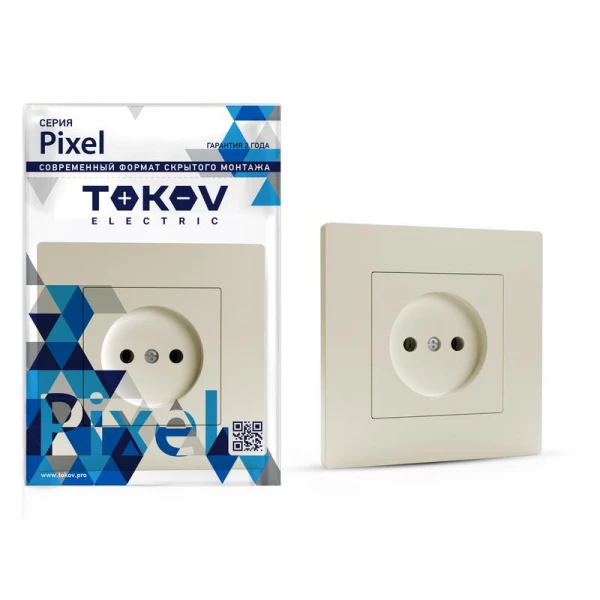 Розетка 1-м СП Pixel 16А IP20 без заземл. в сборе беж. TOKOV ELECTRIC TKE-PX-R1F-C02 ТехноИмпульс