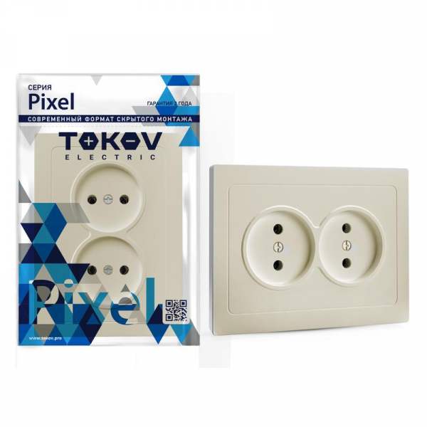 Розетка 2-м СП Pixel 16А IP20 без заземл. в сборе беж. TOKOV ELECTRIC TKE-PX-R2F-C02 ТехноИмпульс