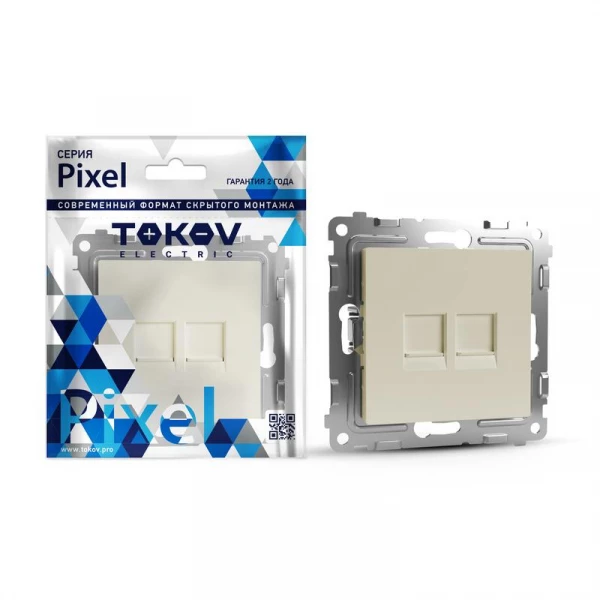 Розетка компьютерная 2-м СП Pixel RJ45 кат.5E механизм беж. TOKOV ELECTRIC TKE-PX-RC2-C02 ТехноИмпульс