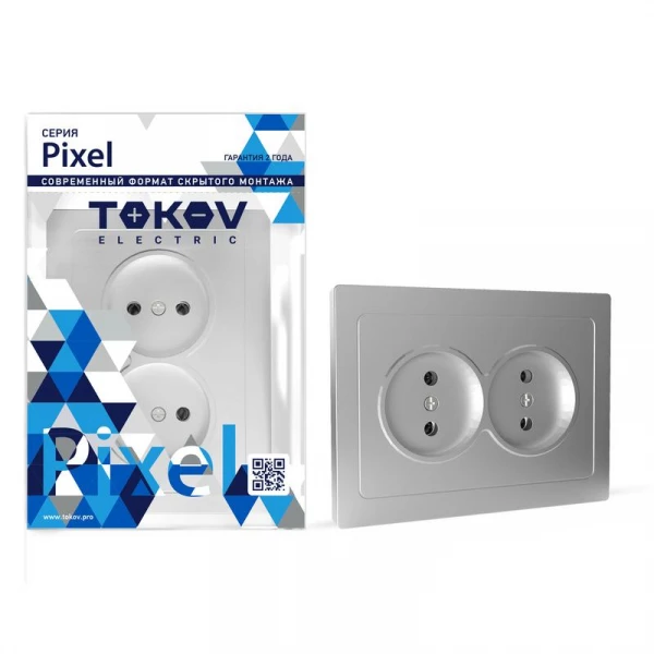 Розетка 2-м СП Pixel 16А IP20 без заземл. в сборе алюм. TOKOV ELECTRIC TKE-PX-R2F-C03 ТехноИмпульс