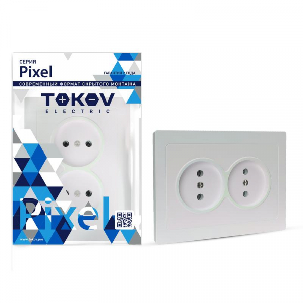 Розетка 2-м СП Pixel 16А IP20 без заземл. в сборе перламутр. TOKOV ELECTRIC TKE-PX-R2F-C04 ТехноИмпульс