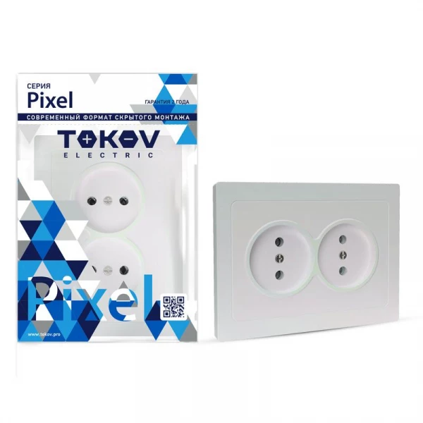 Розетка 2-м СП Pixel 16А IP20 без заземл. в сборе перламутр. TOKOV ELECTRIC TKE-PX-R2F-C04 ТехноИмпульс