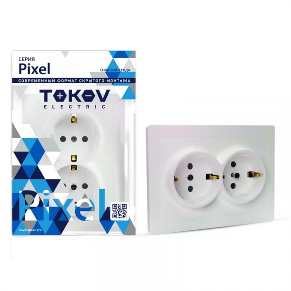 Розетка 2-м СП Pixel 16А IP20 с заземл. защ. шторки в сборе перламутр. TOKOV ELECTRIC TKE-PX-R2FZSF-C04 ТехноИмпульс