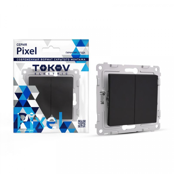 Выключатель 2-кл. СП Pixel 10А IP20 механизм карбон TOKOV ELECTRIC TKE-PX-V2-C14 ТехноИмпульс