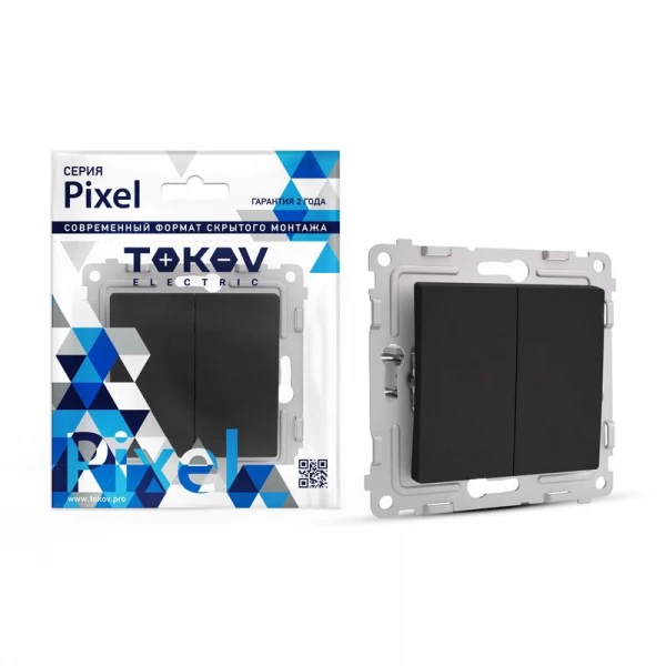 Переключатель проходной 2-кл. СП Pixel 10А IP20 механизм карбон TOKOV ELECTRIC TKE-PX-P2-C14 ТехноИмпульс