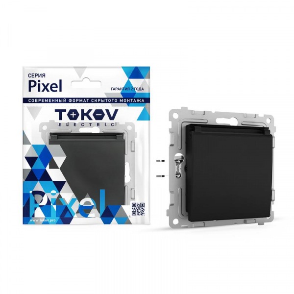 Розетка 1-м СП Pixel 16А IP20 с заземл. защ. шторки с крышкой механизм карбон TOKOV ELECTRIC TKE-PX-R1ZSW1-C14 ТехноИмпульс