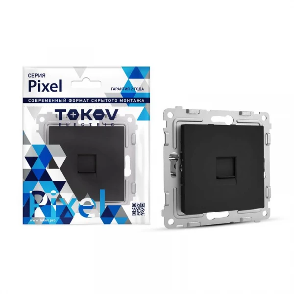 Розетка компьютерная 1-м СП Pixel RJ45 кат.5E механизм карбон TOKOV ELECTRIC TKE-PX-RC1-C14 ТехноИмпульс