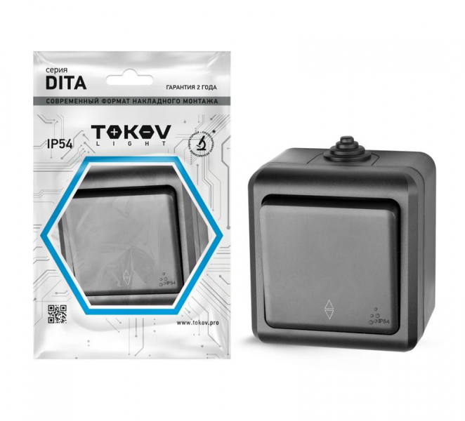 Переключатель 1-кл. ОП Dita IP54 10А 250В карбон TOKOV ELECTRIC TKL-DT-P1-C14-IP54 ТехноИмпульс