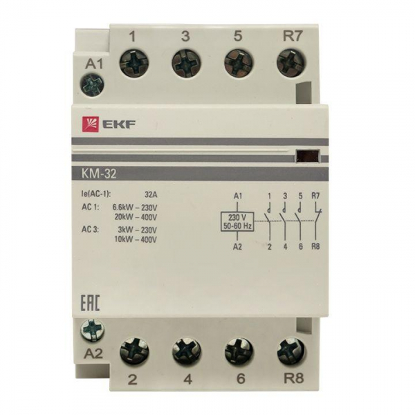 Контактор модульный КМ 32А 3NО+NC (3 мод.) EKF km-3-32-31 ТехноИмпульс