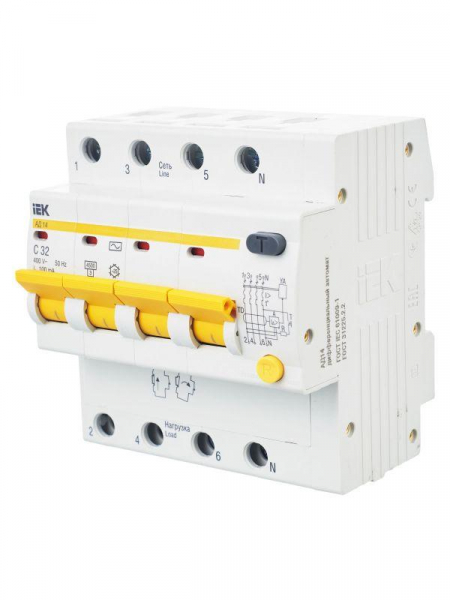 Выключатель автоматический дифференциального тока 4п C 32А 100мА тип AC 4.5кА АД-14 KARAT IEK MAD10-4-032-C-100 ТехноИмпульс