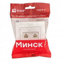 Розетка компьютерная + телефонная 2-м СП Минск RJ45 + Phone бел. Basic EKF ERK00-135-10 ТехноИмпульс