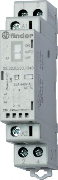 Контактор модульный 1NO + 1NC 25А AgSnO2 230В AC/DC 17.5мм IP20 мех. индикатор + LED FINDER 223202304520 ТехноИмпульс