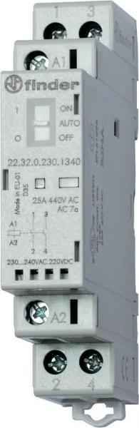 Контактор модульный 1NO + 1NC 25А AgSnO2 230В AC/DC 17.5мм IP20 мех. индикатор + LED FINDER 223202304520 ТехноИмпульс