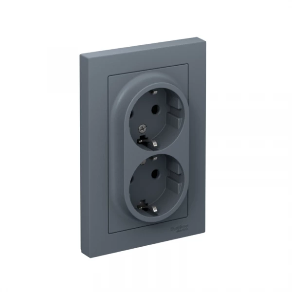 Розетка 2-м СП AtlasDesign 16А IP20 с заземл. защ. шторки в сборе грифель SE ATN000726 ТехноИмпульс