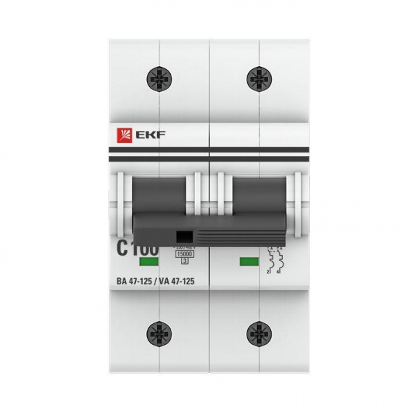 Выключатель автоматический модульный 2п C 100А 15кА ВА 47-125 PROxima EKF mcb47125-2-100C ТехноИмпульс