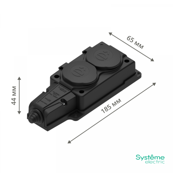 Колодка удлинителя 2-м MultiSet 16А 250В IP44 с заземл. каучук черн. SE MST4102BK ТехноИмпульс