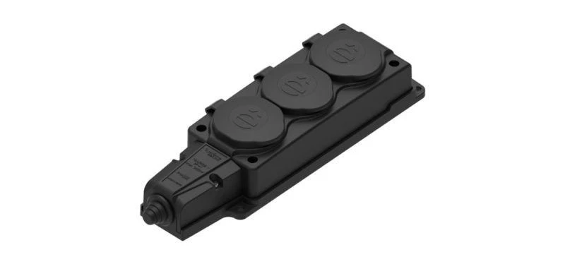 Колодка удлинителя 3-м MultiSet 16А 250В IP44 с заземл. каучук черн. SE MST4103BK ТехноИмпульс