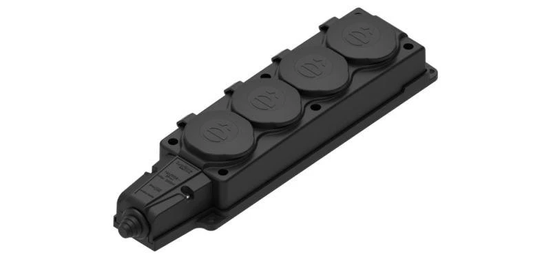 Колодка удлинителя 4-м MultiSet 16А 250В IP44 с заземл. каучук черн. SE MST4104BK ТехноИмпульс