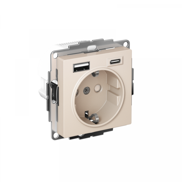 Розетка AtlasDesign 16А с 2-мя заряд. устройствами USB тип A+C 5В/2.4А 2х5В/1.2А механизм беж. SE ATN000232 ТехноИмпульс