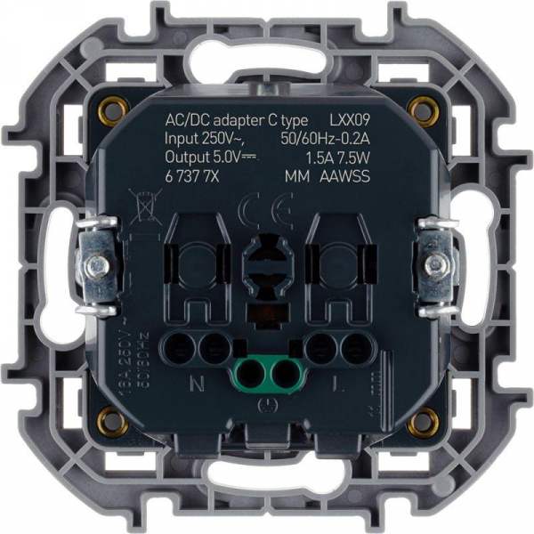 Розетка 1-м СП Inspiria 16А IP20 250В 2P+E немецк. стандарт с заряд. устройством USB тип C 1.5А 5В механизм антрацит Leg 673773 ТехноИмпульс