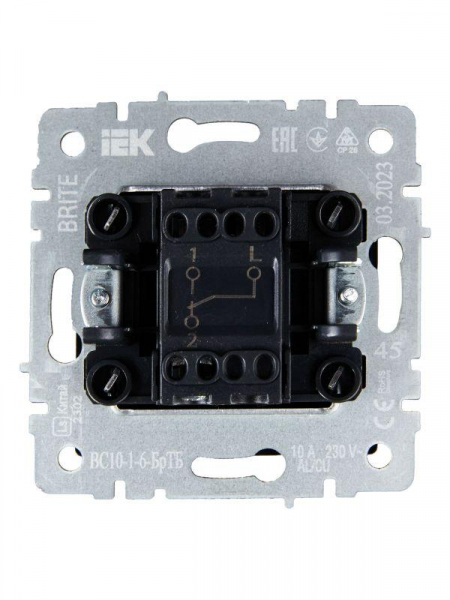 Выключатель проходной 1-кл. СП BRITE ВС10-1-6-БрТБ 10А механизм бронза IEK BR-V12-0-10-K45 ТехноИмпульс