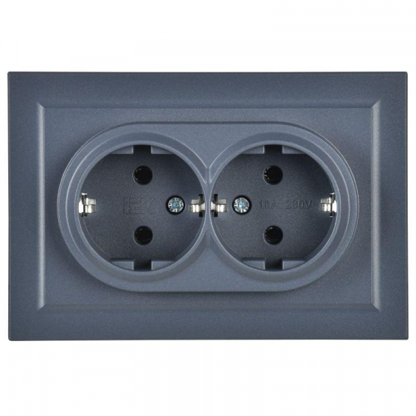 Розетка 2-м СП BRITE РС12-3-БрМ 16А в сборе с заземл. без защ. шторок маренго IEK BR-R21-16-K35-F ТехноИмпульс