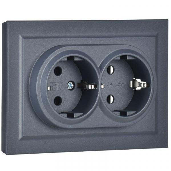 Розетка 2-м СП BRITE РС12-3-БрМ 16А в сборе с заземл. без защ. шторок маренго IEK BR-R21-16-K35-F ТехноИмпульс