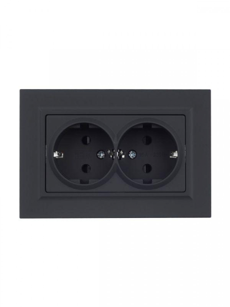 Розетка 2-м СП BRITE РСш12-3-БрГ 16А в сборе с заземл. защ. шторки графит IEK BR-R24-16-K53-F ТехноИмпульс